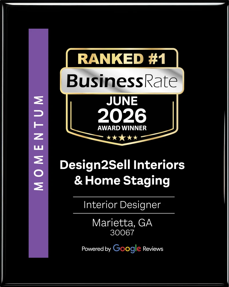 June 2026 BusinessRate Ranked Number 1 award plaque for Design2Sell Interiors and Home Staging